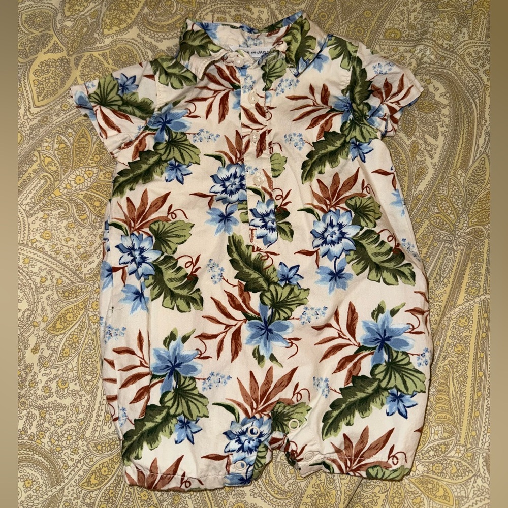 Janie and Jack - Floral Baby Romper - Beige, Blue, Green, Brown 0-3m
